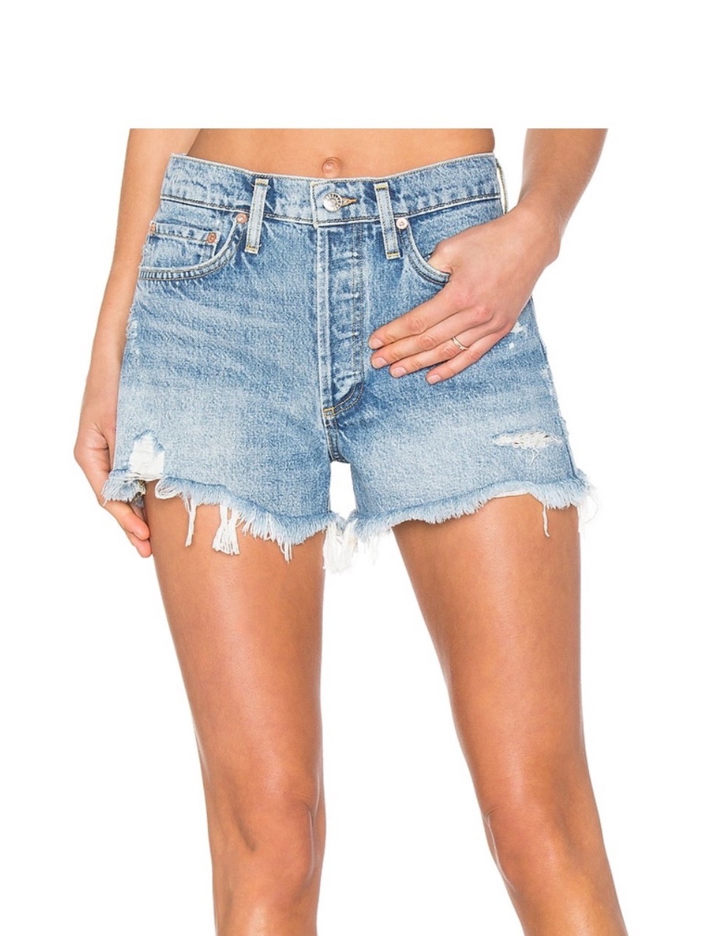 Agolde Parker Swapmeet High-Rise Distressed Denim Shorts Size 26